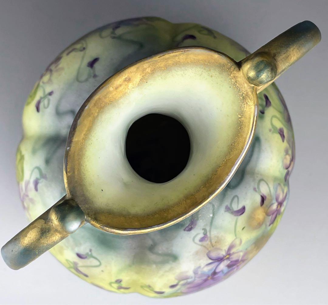 【希少】オールドノリタケ 焼き付け金彩 スミレ紋 花瓶 金釉の霧吹き 金彩ミスト