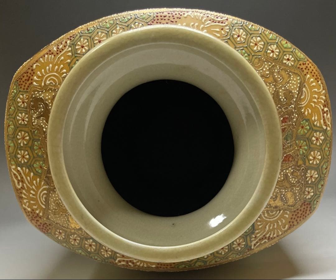 薩摩焼　色絵　金蘭手　武士美人図　花瓶　壺　飾壷　36cm v49