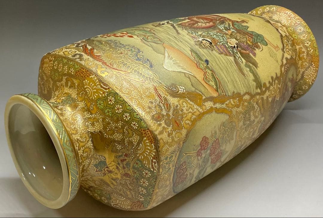 薩摩焼　色絵　金蘭手　武士美人図　花瓶　壺　飾壷　36cm v49