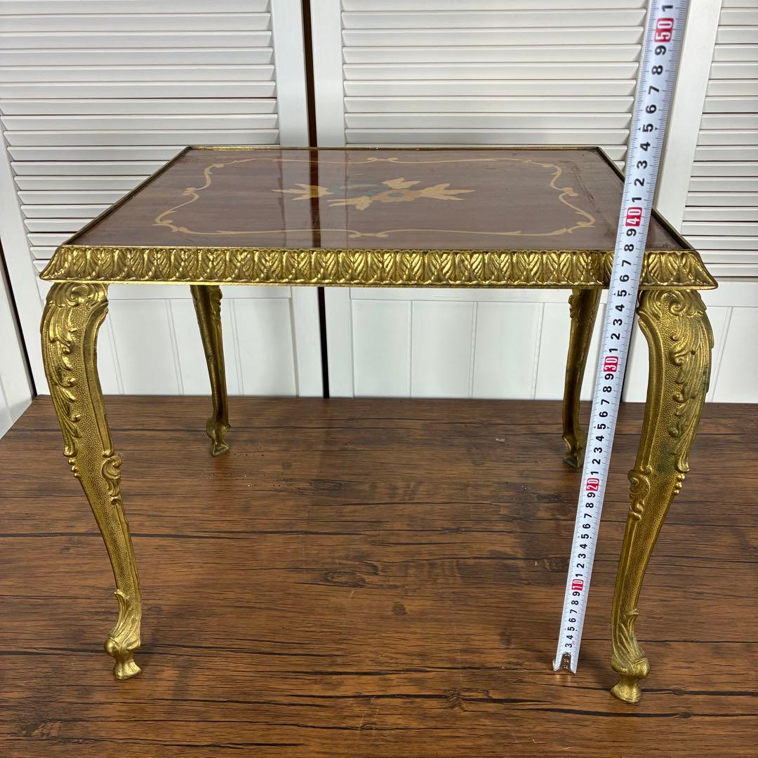 【送料込】アンティーク家具　猫足　ヴィンテージ　サイドテーブル　英国風　象嵌