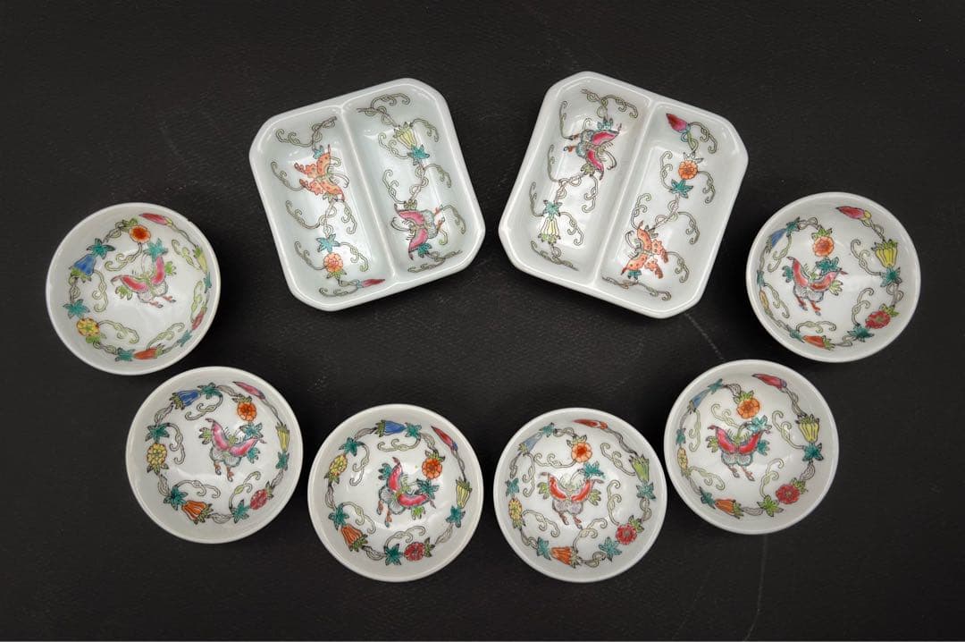 中国美術 花 蝶々紋樣 瓜瓞绵绵 中國景德鎮 小皿8点 コレクション