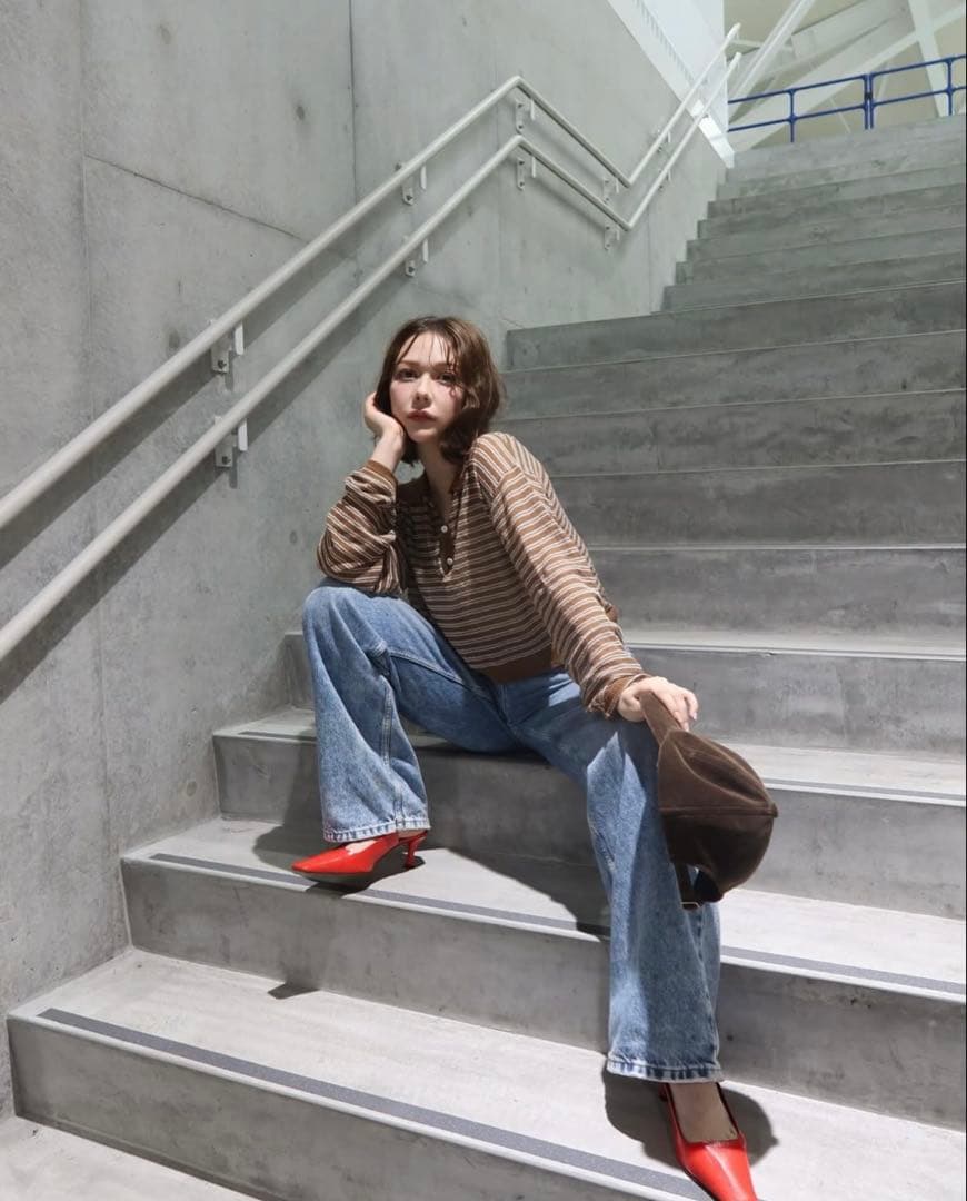 ６(ROKU) コットン ナイロン ボーダー ポロニット