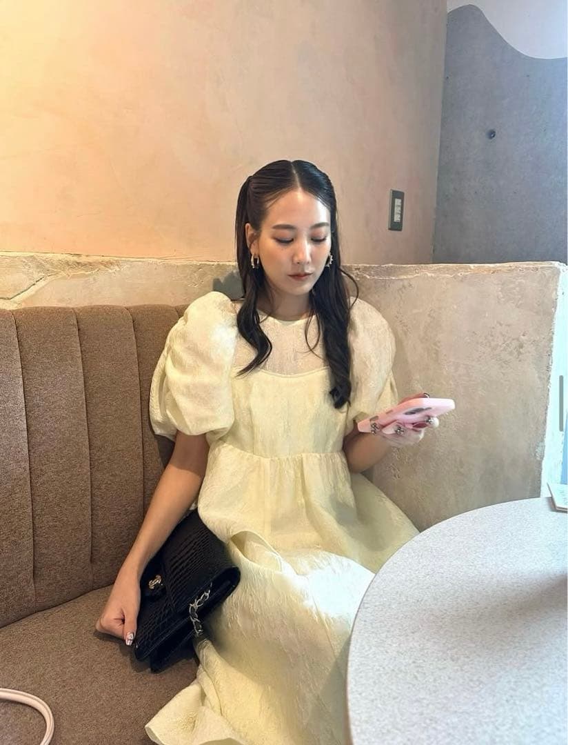 andresed バブルスリーブジャガードドレス