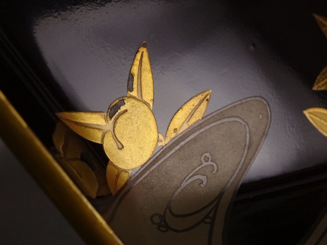 極上　輪島塗　雲に橘　蒔絵　六角　菓子皿　5客　菓子器　銘々皿　切金　木製漆器