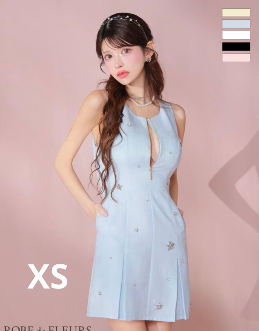 ROBE de FLEURS ローブドフルール ミニドレス 水色 XS ドレス