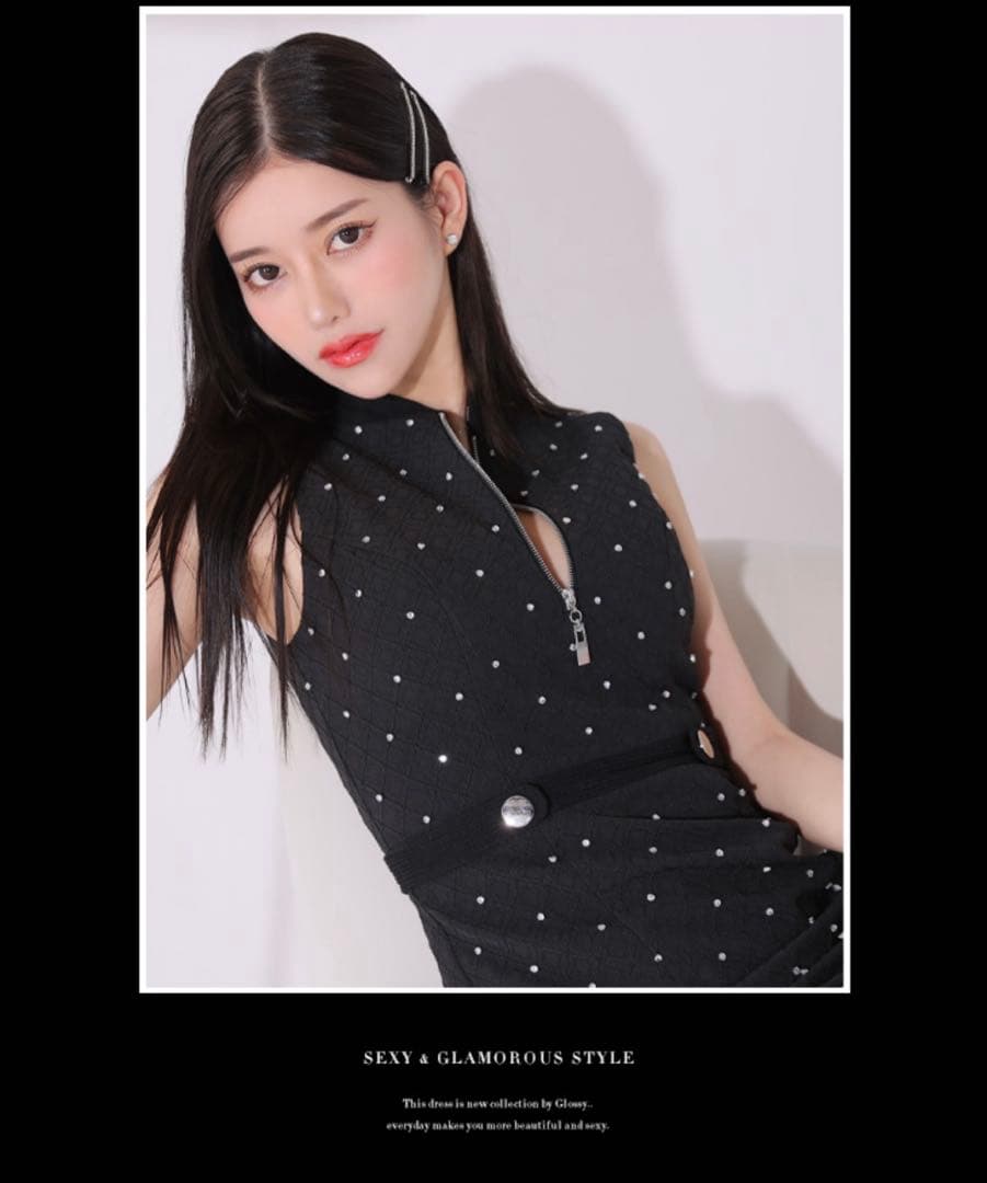 美品フロントジッパー/ ビジュー/ リブ/