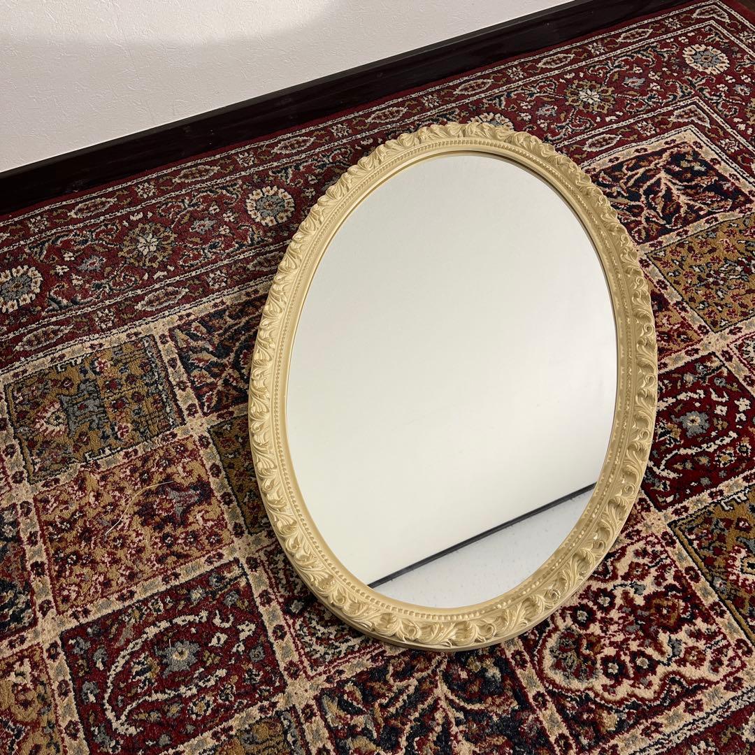 カナダ製◾️木製装飾フレーム オーバル型 壁掛けミラー ウォールミラー 鏡