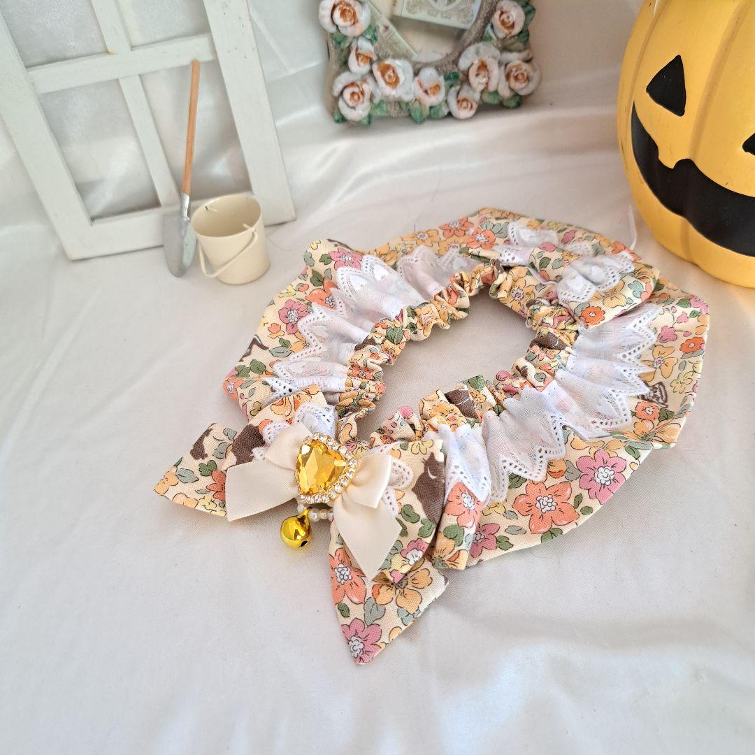 幅広シュシュ、ハロウィン限定、スイートロリータ(イエロー)わんちゃん猫ちゃん用