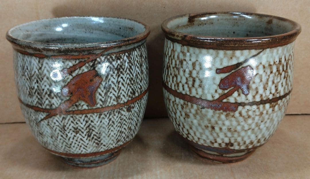 【本物保証】島岡達三 象嵌湯呑 共箱★2セット 栞 人間国宝 未使用品 益子焼