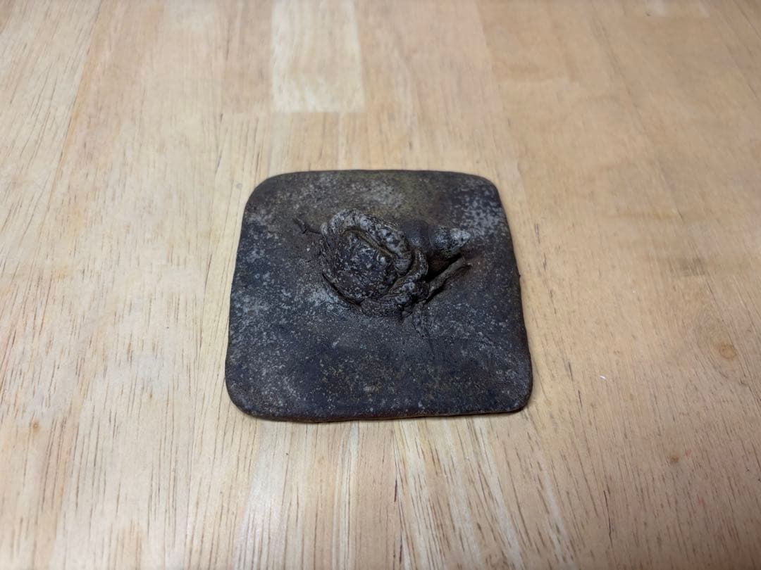 ㊷備前焼 宝瓶 登り窯 蟹(かに)とタニシ(貝)手びねり4角 急須