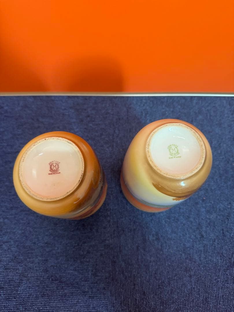 1843  オールドノリタケ　双耳風景図　花瓶   2客　時代物