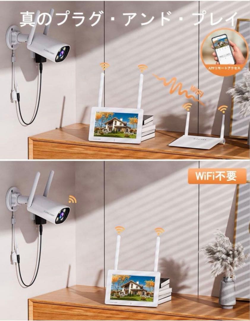 防犯カメラ2台 屋外ワイヤレス CAMCAMP IPSポータブルモニタ一