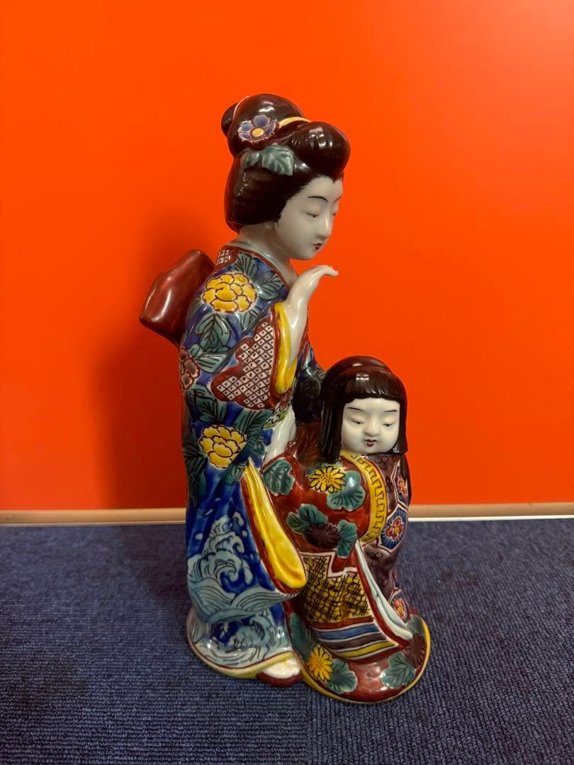 1780  古九谷焼　色絵母子人形　置物　時代物