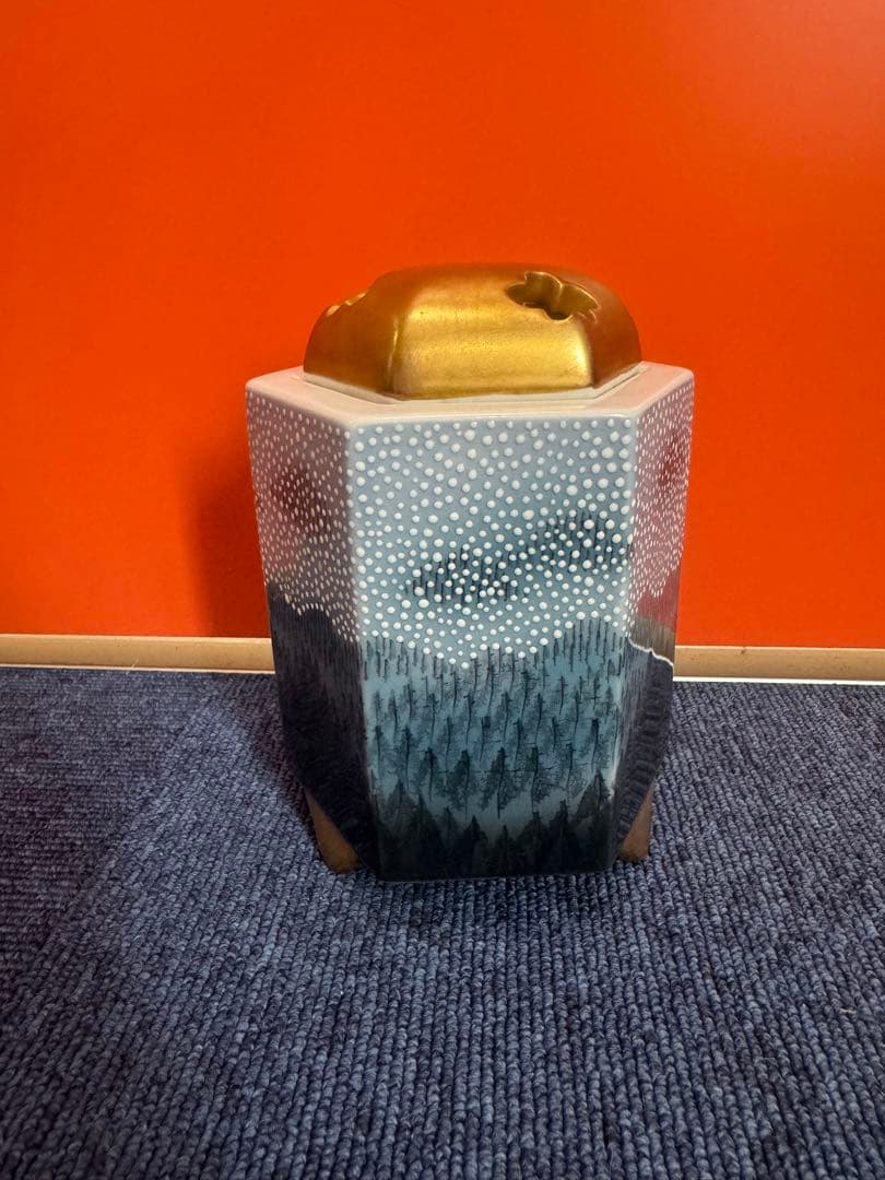 1679 有田焼 藤井朱明作 朝日雪香炉 染付樹海図細密絵付　未使用