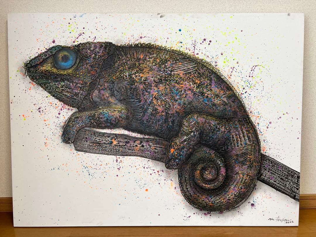 カメレオン アクリル画