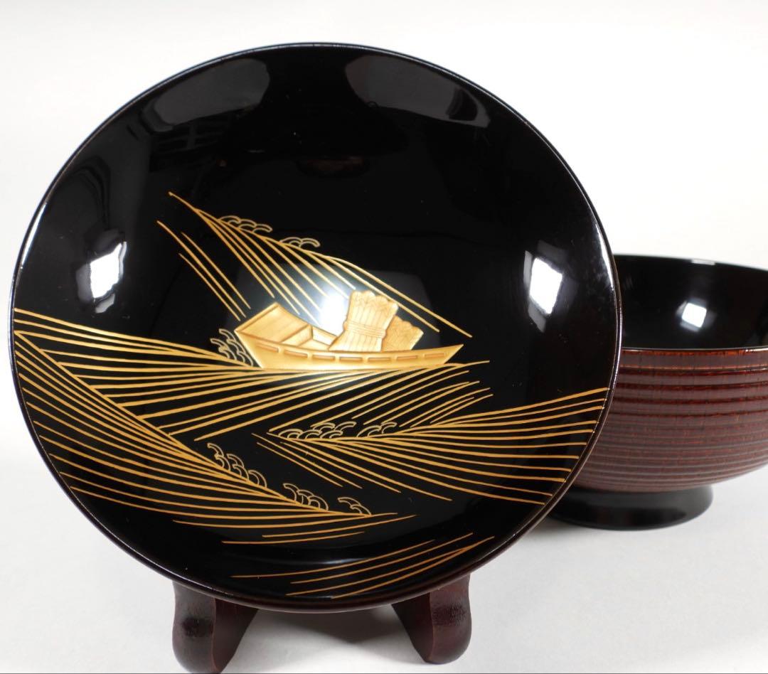 輪島塗　春帆作　金蒔絵　木製　蓋付椀　お煮物椀　吸物椀　5客