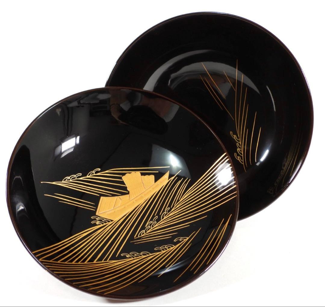輪島塗　春帆作　金蒔絵　木製　蓋付椀　お煮物椀　吸物椀　5客