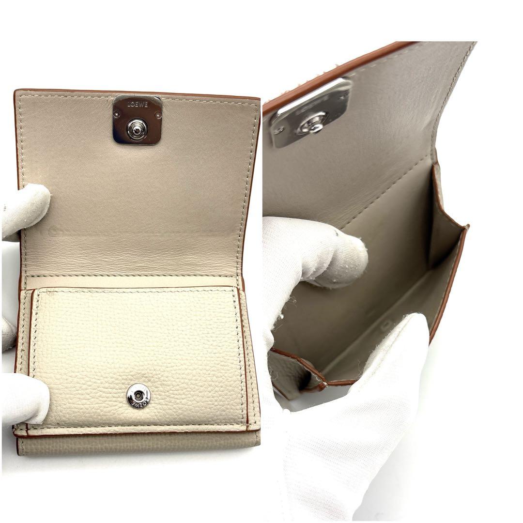 極美品◆LOEWE トライフォールドウォレット 三つ折り財布 グレージュ