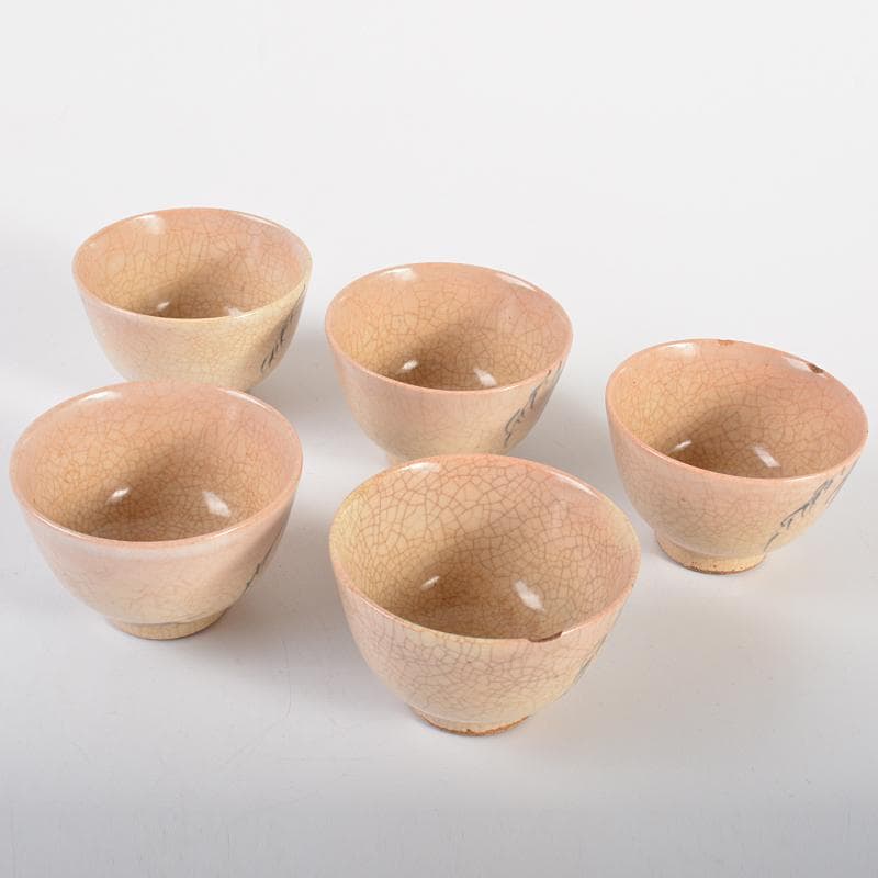 煎茶道具　華中亭道八造　御本手　青華　柳文　煎茶碗　五客　共箱　M　R6853