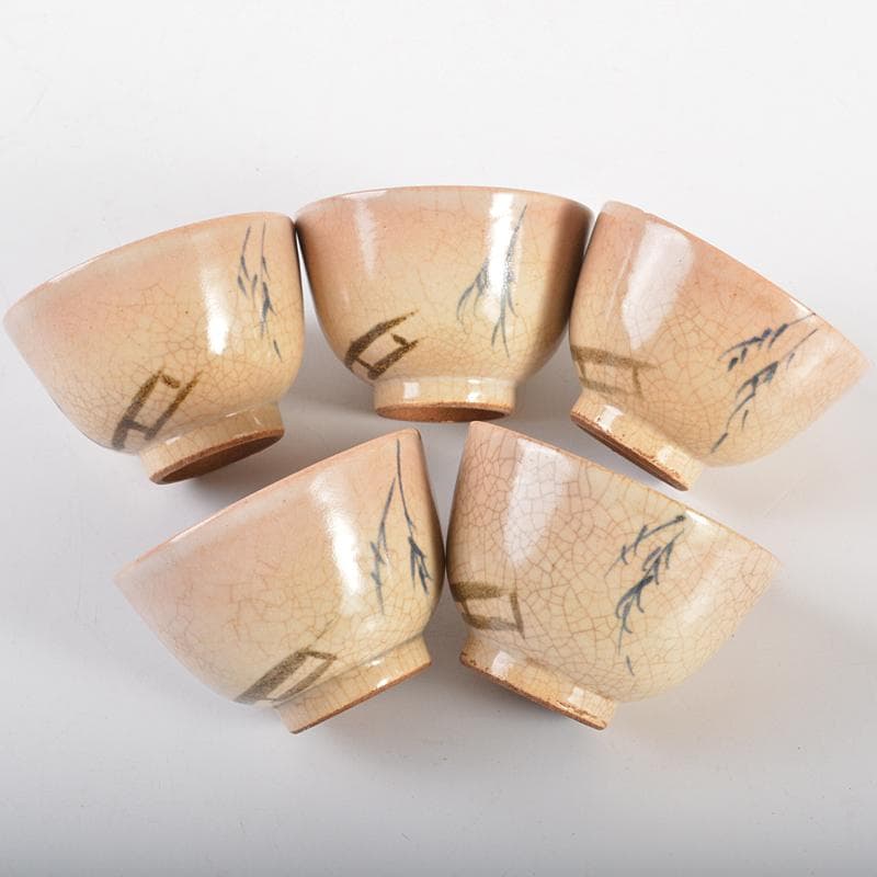 煎茶道具　華中亭道八造　御本手　青華　柳文　煎茶碗　五客　共箱　M　R6853