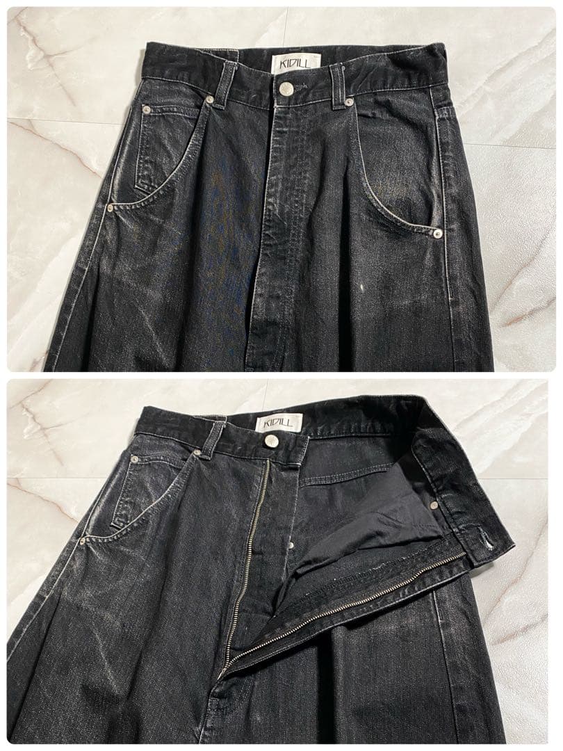 A15845 キディル　ワイドサルエルブラックデニムパンツ　黒44
