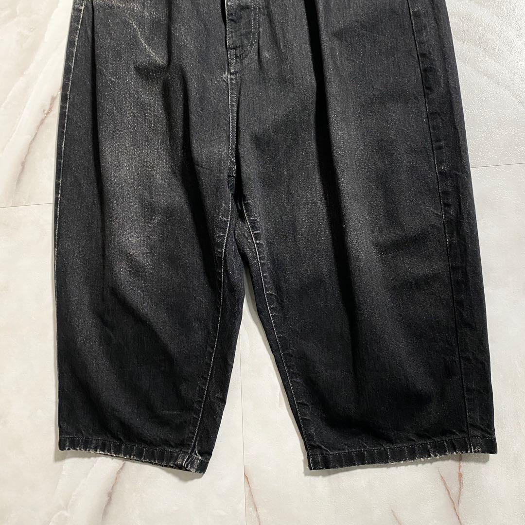 A15845 キディル　ワイドサルエルブラックデニムパンツ　黒44