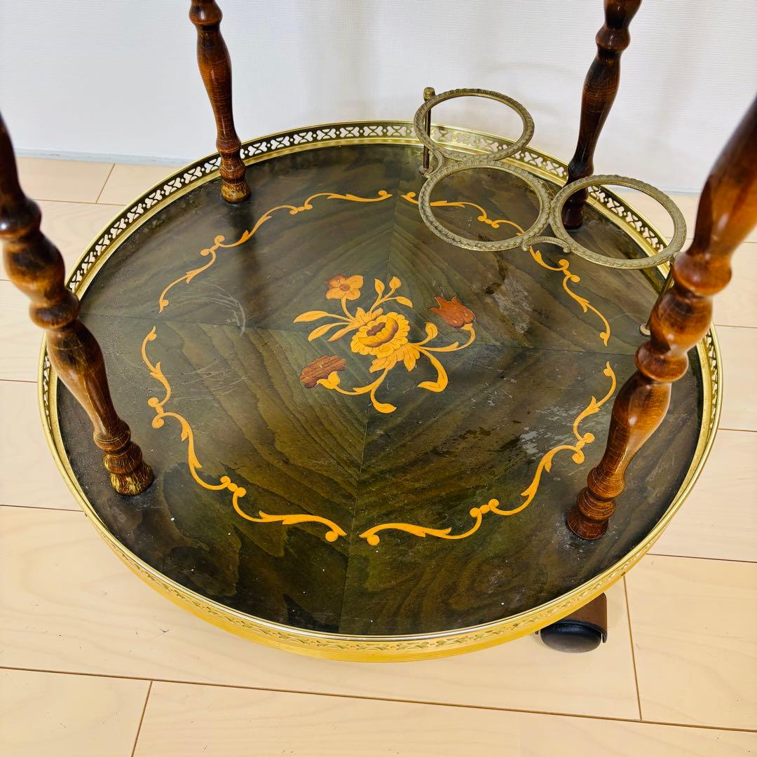 イタリア製 ティーワゴン 象嵌細工 アンティークワゴン キッチンワゴン