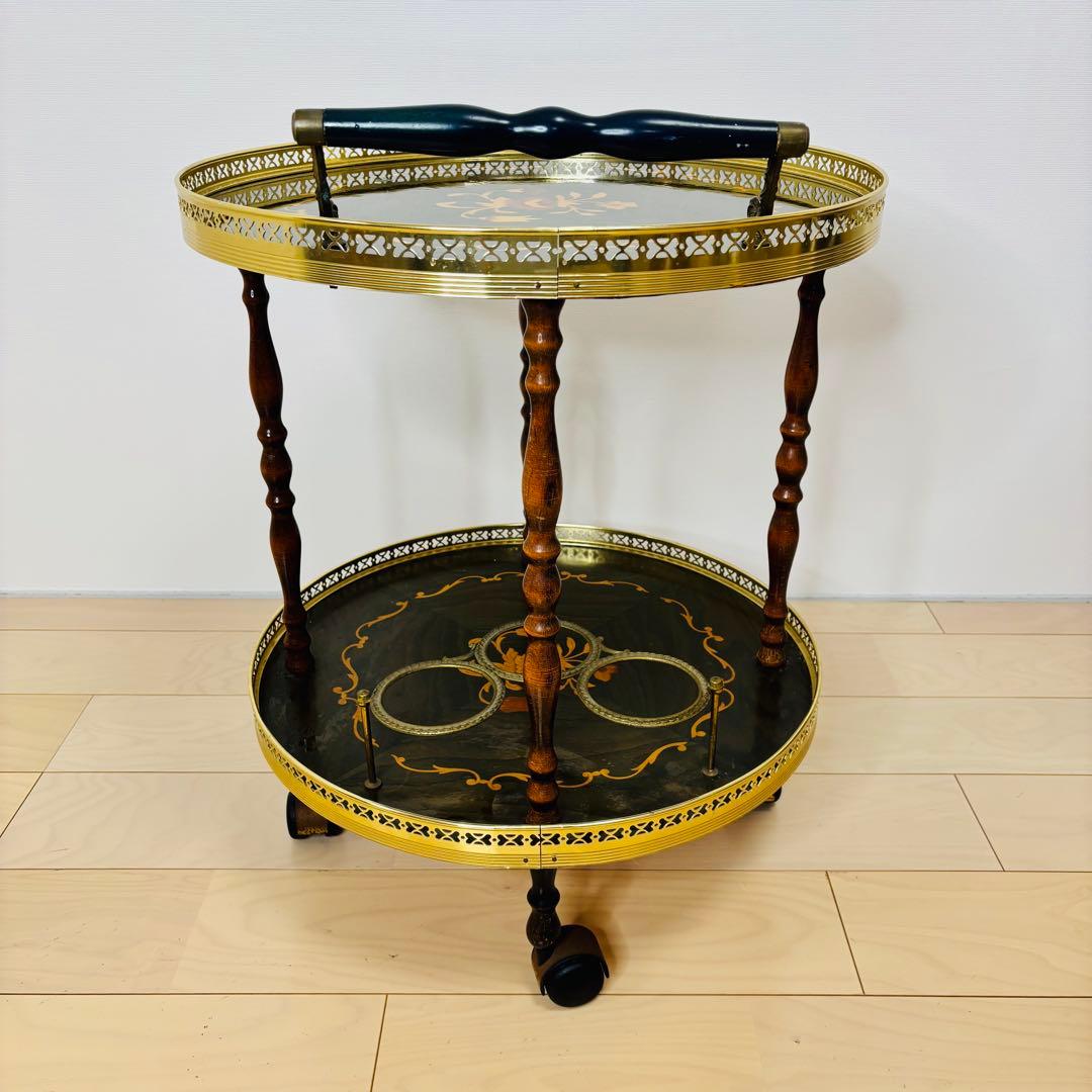 イタリア製 ティーワゴン 象嵌細工 アンティークワゴン キッチンワゴン