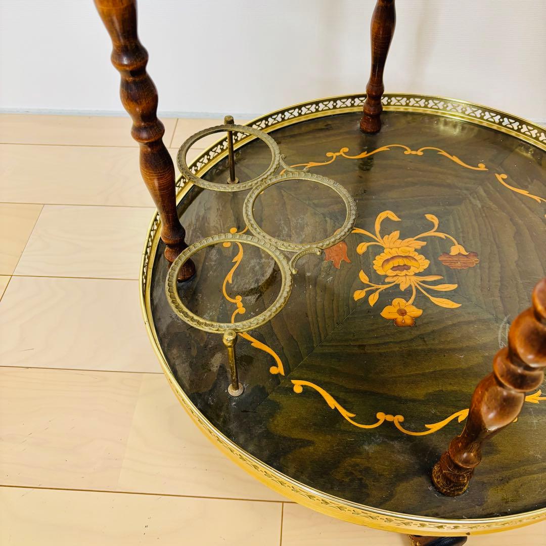 イタリア製 ティーワゴン 象嵌細工 アンティークワゴン キッチンワゴン