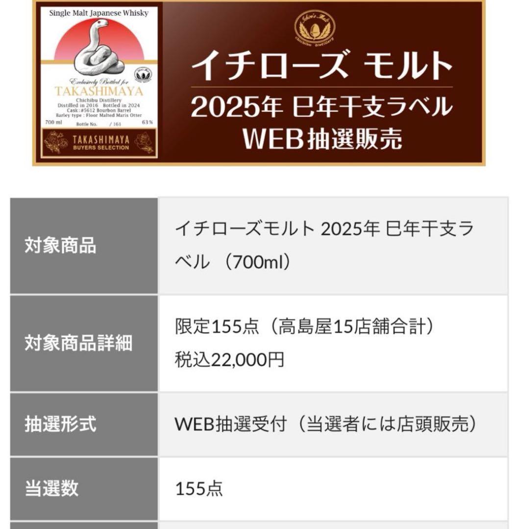 2025 イチローズモルト　干支ラベル巳年
