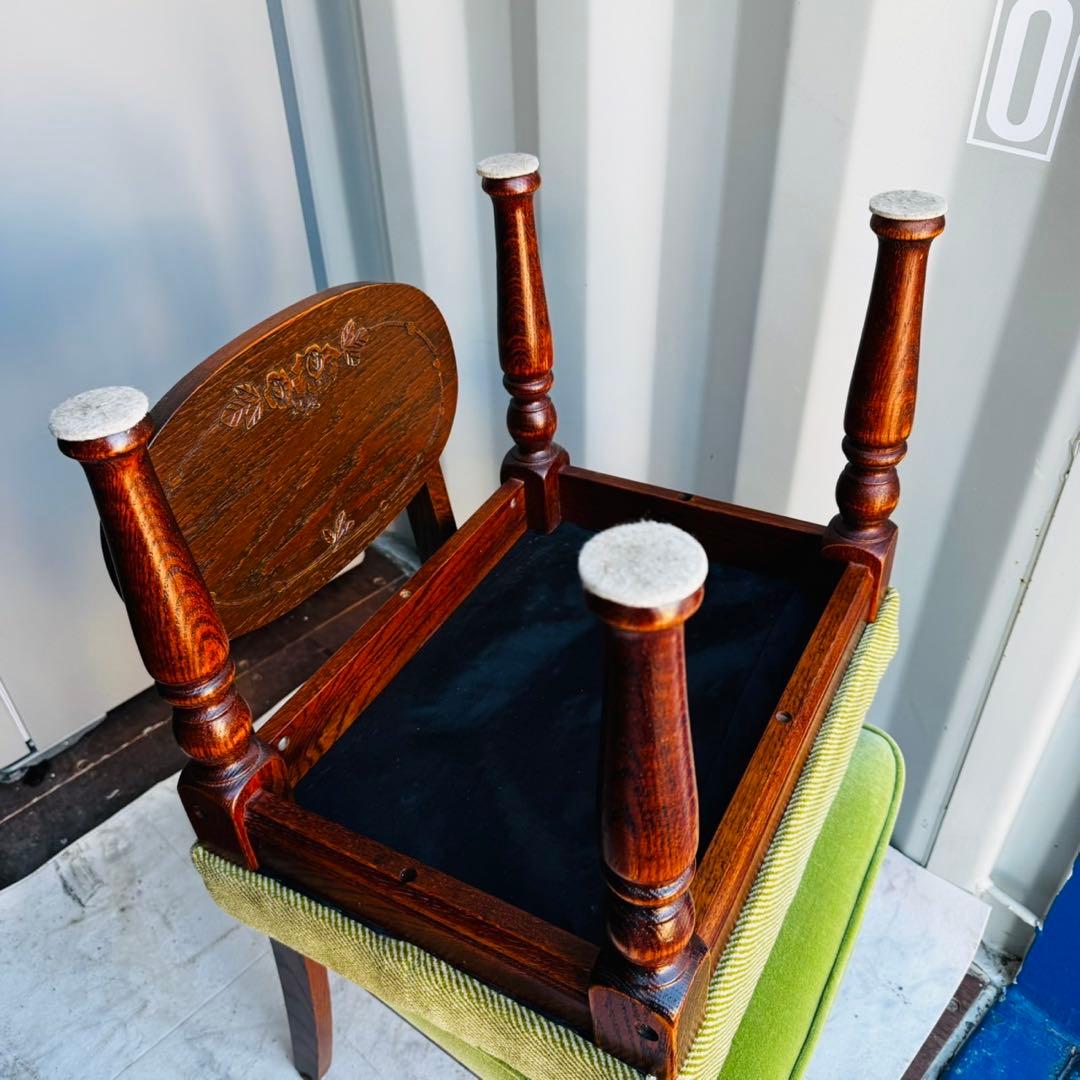 美品！三越家具Brugge(ブルージュ) オーク材クラシック スツール グリーン