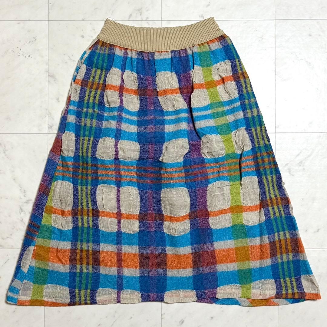 未使用タグ付 M.&KYOKO フレアスカート コットンウールチェック ガーゼ調