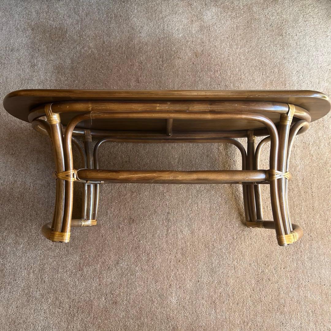 木製楕円形座卓 ラタン 籐 テーブル アンティーク家具