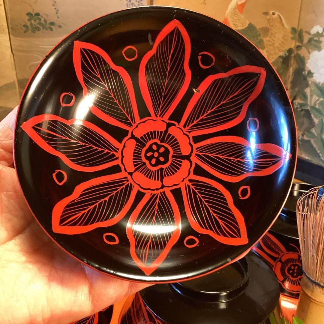 A1055 木製輪島塗　吉野椀　芙蓉紋様　吸い物椀　5客