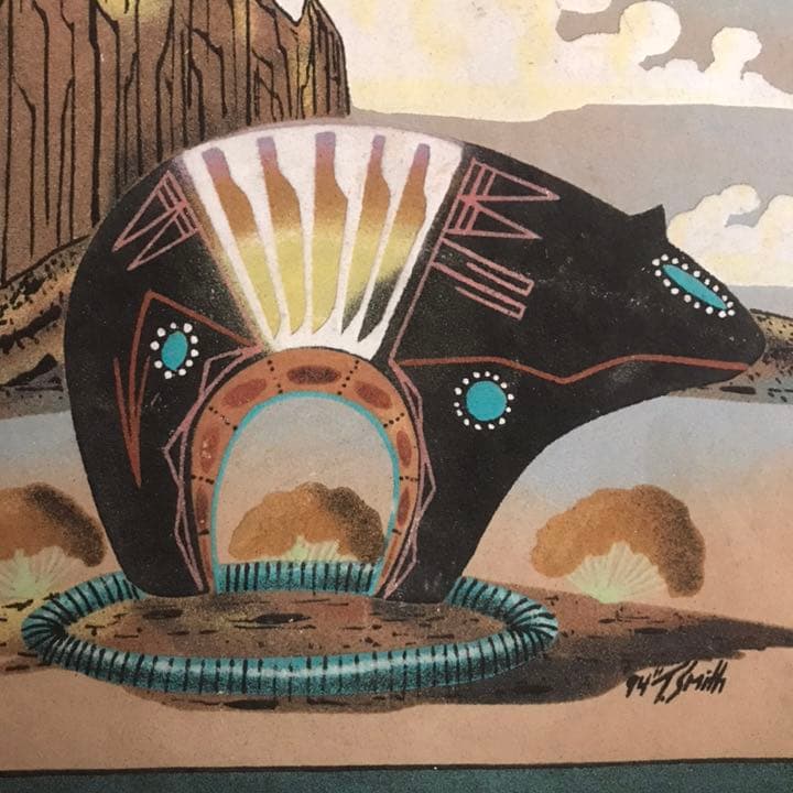 BIG！ネイティブアメリカン熊　砂絵　サンドペイント　USAビンテージ品ナバホ族