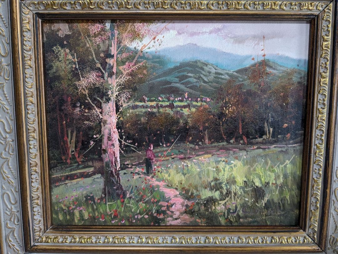 金縁　額縁　油絵　春　桜