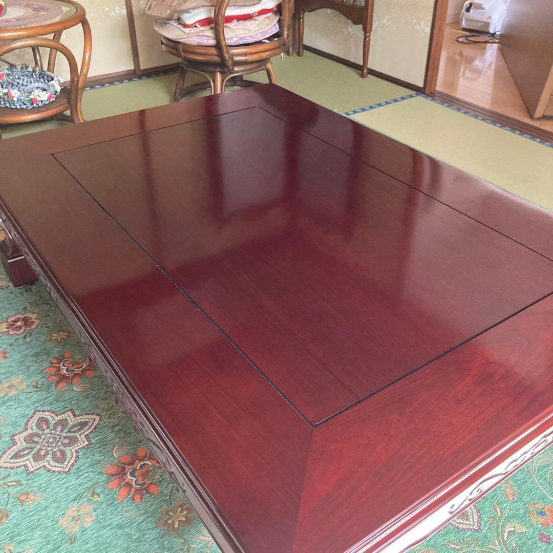 カリモク 家具 木製彫刻入り座卓 ダークブラウン