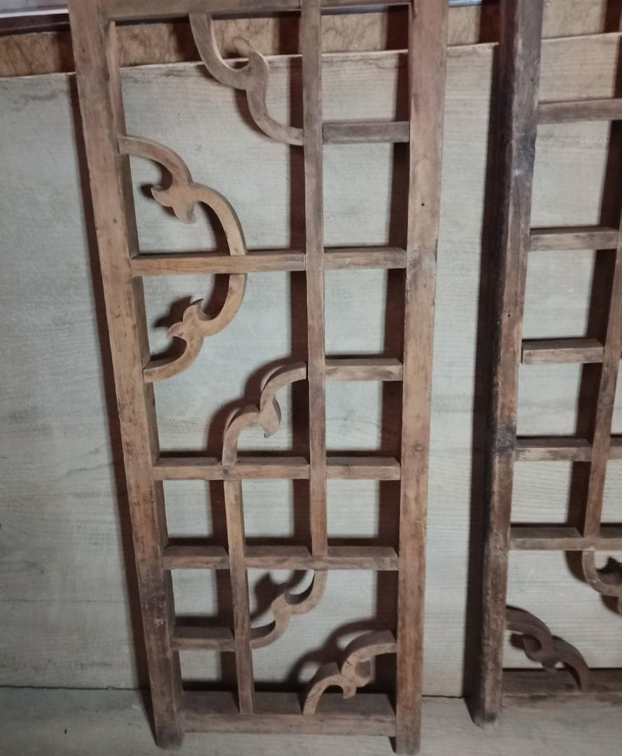 アンティーク 木製 格子 建具 2枚セット 古道具 透かし彫り 雲形 時代家具