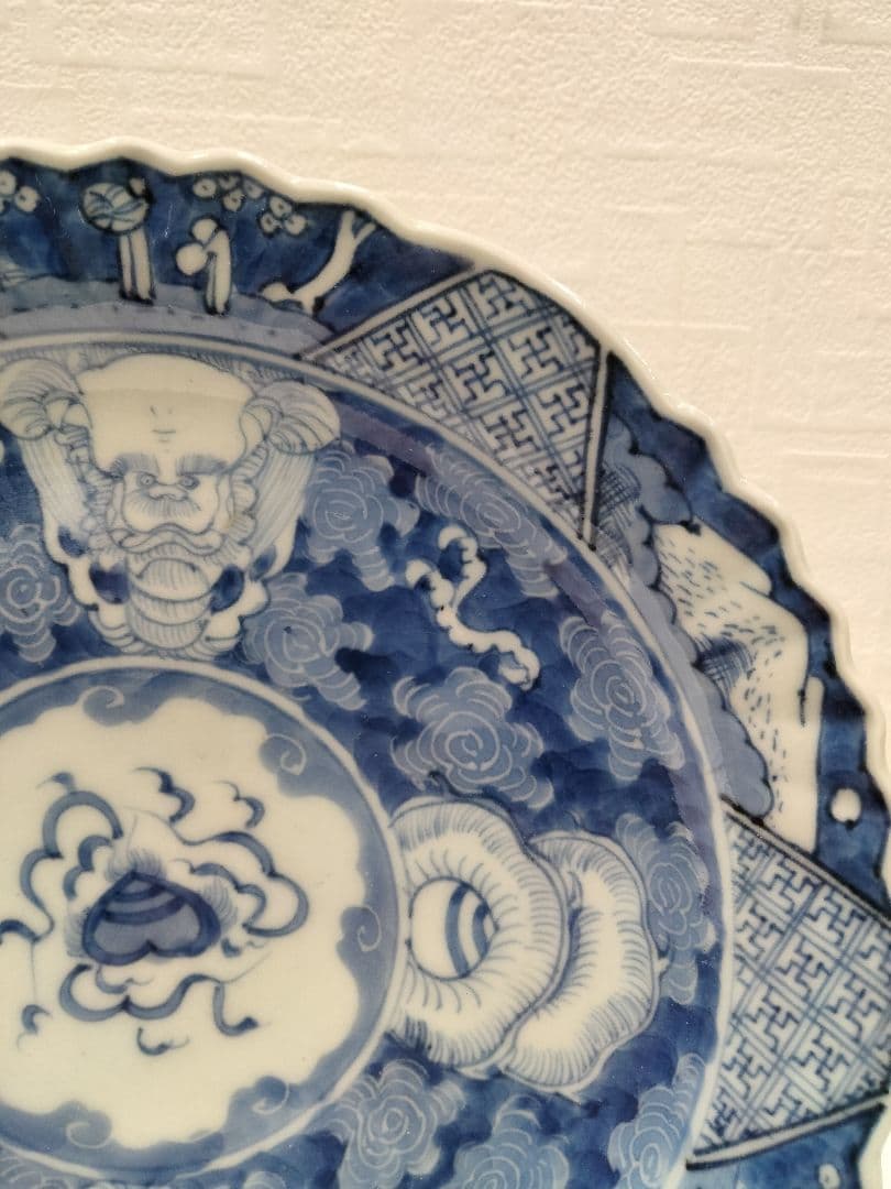 S330-3 中国古玩　南京　清朝古染め付け　皿　N