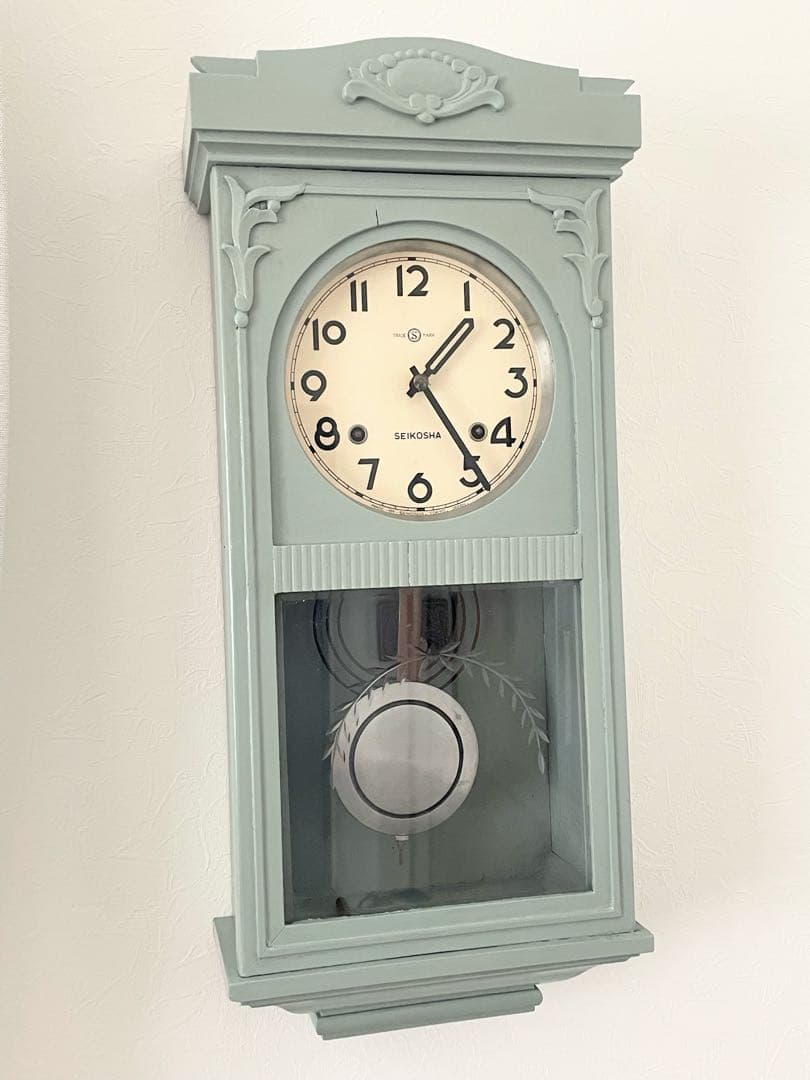 精工舎　 ゼンマイ振り子時計 ボンボン時計　ライトブルー　完動品