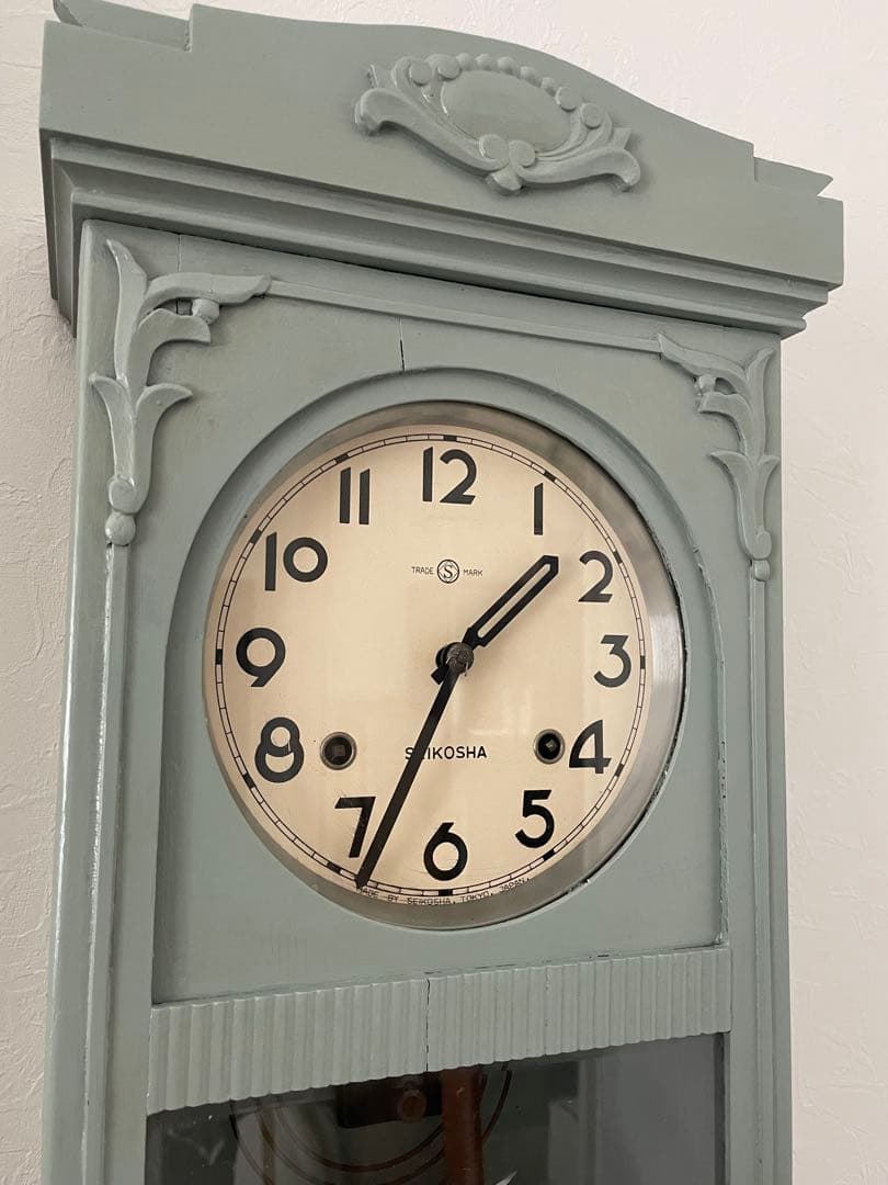 精工舎　 ゼンマイ振り子時計 ボンボン時計　ライトブルー　完動品