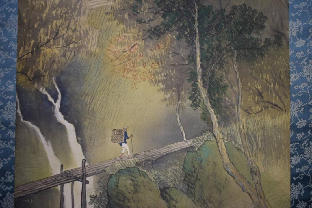 真作/田中頼完/頼章の子/秋渓山水人物図/桐共箱付/布袋屋掛軸HI-337