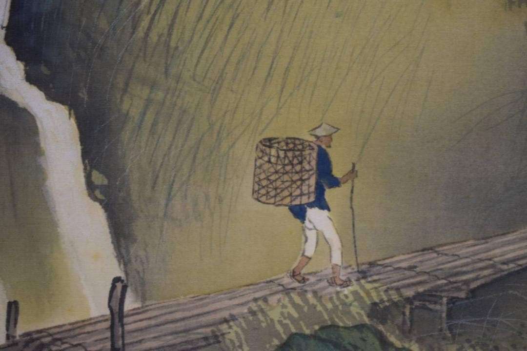 真作/田中頼完/頼章の子/秋渓山水人物図/桐共箱付/布袋屋掛軸HI-337