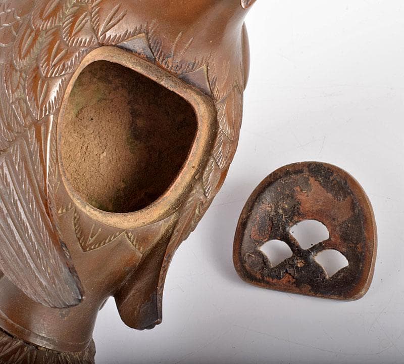 加州金岡宗幸作　鋳銅製　鳳凰香炉　共箱　G　R9516B