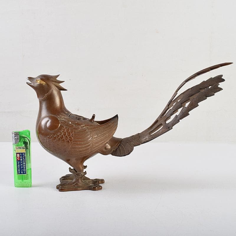 加州金岡宗幸作　鋳銅製　鳳凰香炉　共箱　G　R9516B