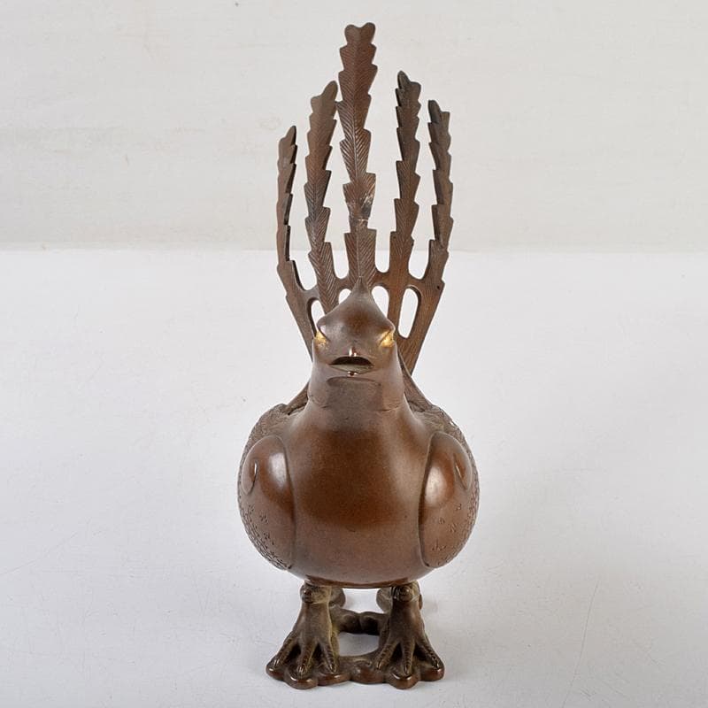 加州金岡宗幸作　鋳銅製　鳳凰香炉　共箱　G　R9516B