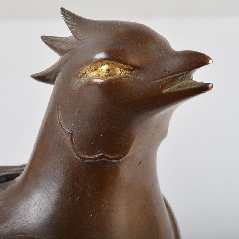 加州金岡宗幸作　鋳銅製　鳳凰香炉　共箱　G　R9516B