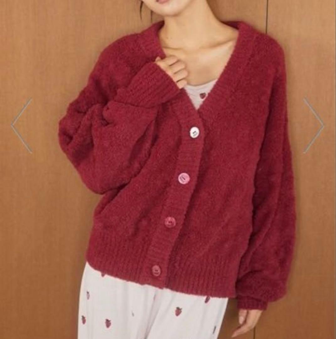 【新品タグ付き】ジェラートピケ　柄編みカーディガン　いちご　ストロベリー