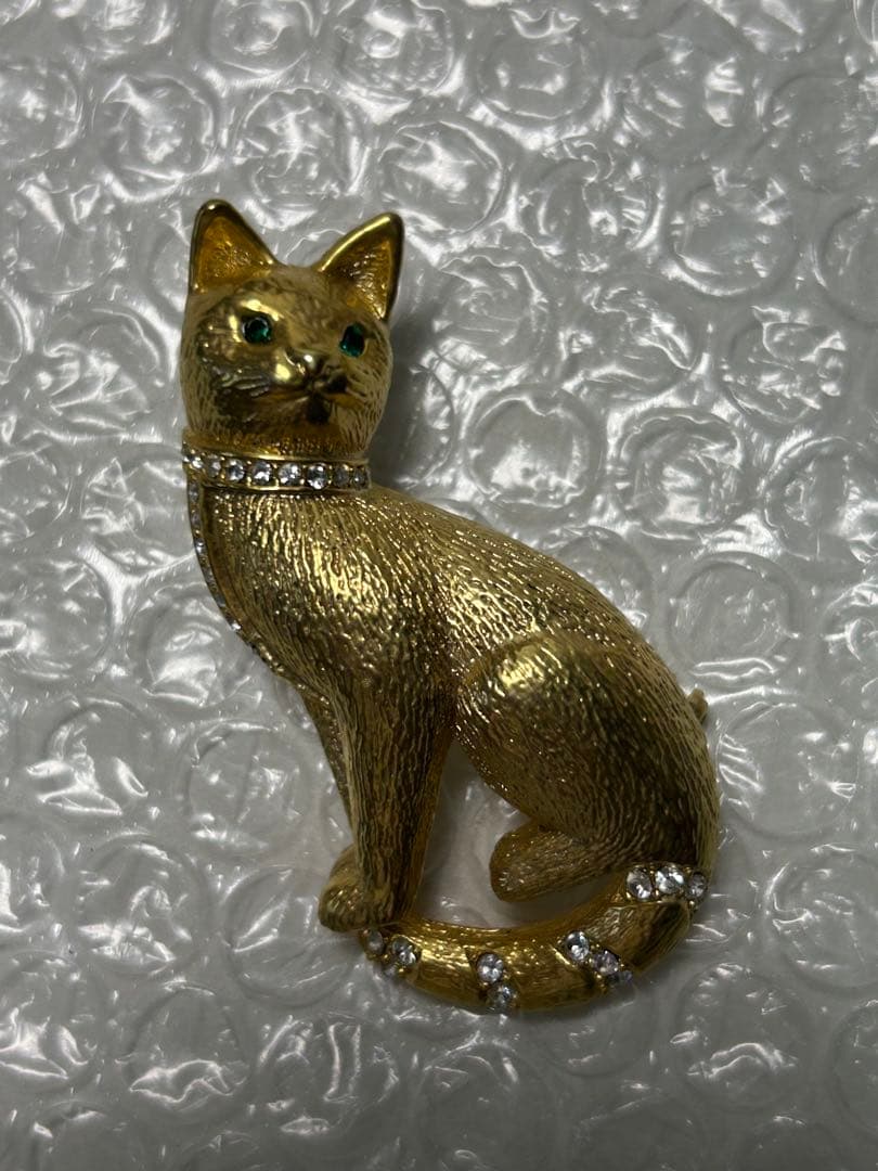 サインなしクリスタルラインストーン 子猫 ブローチピン