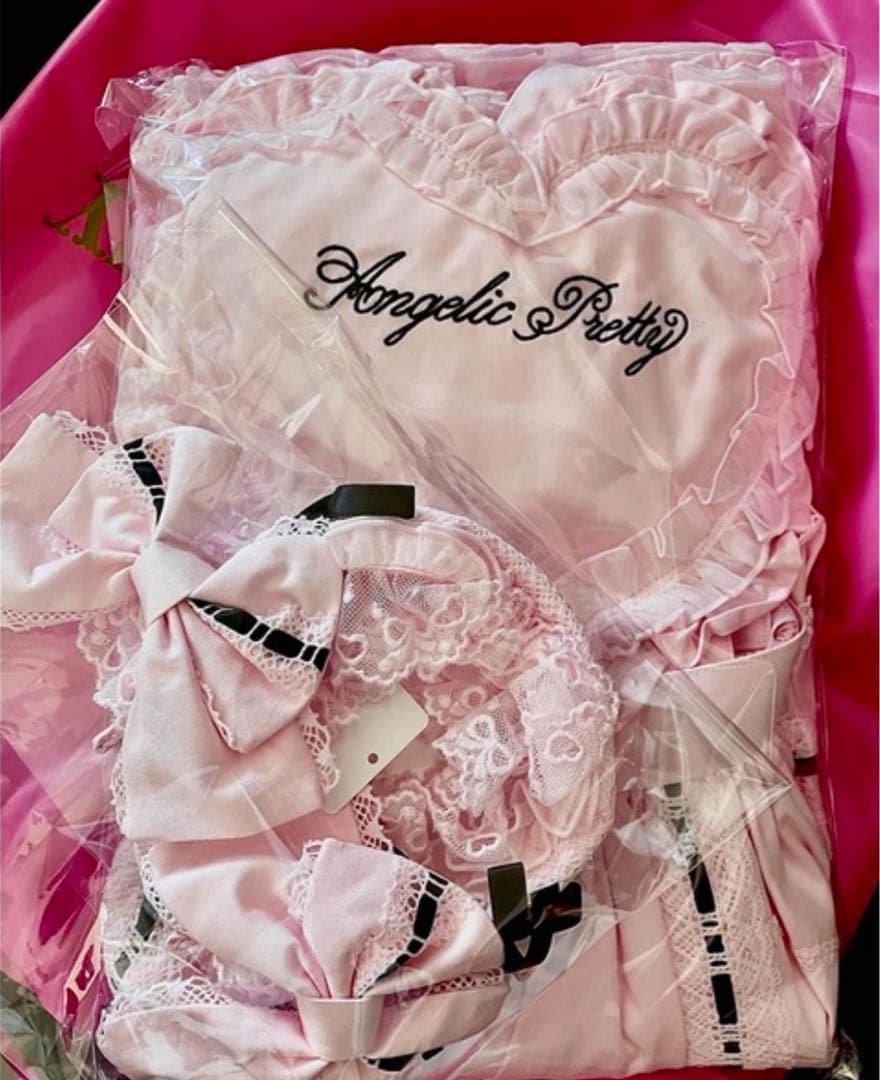 Angelic Pretty Heart胸あて付スカート カチューシャ ピンク